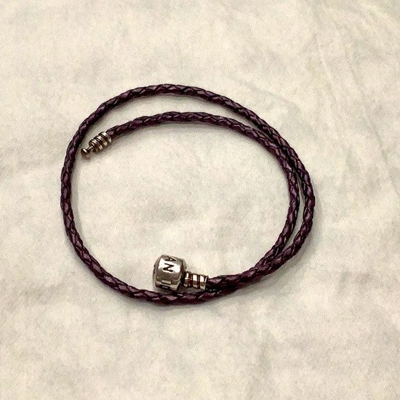 PANDORA DOUBLE LOOP PURPLE LEATHER BRACELET 14.25" (EUC) - Picture 1 of 5